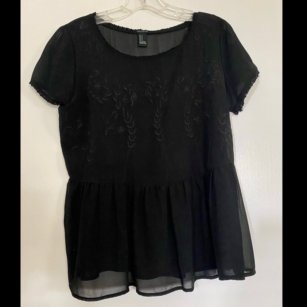 Black airy blouse with cute design!
